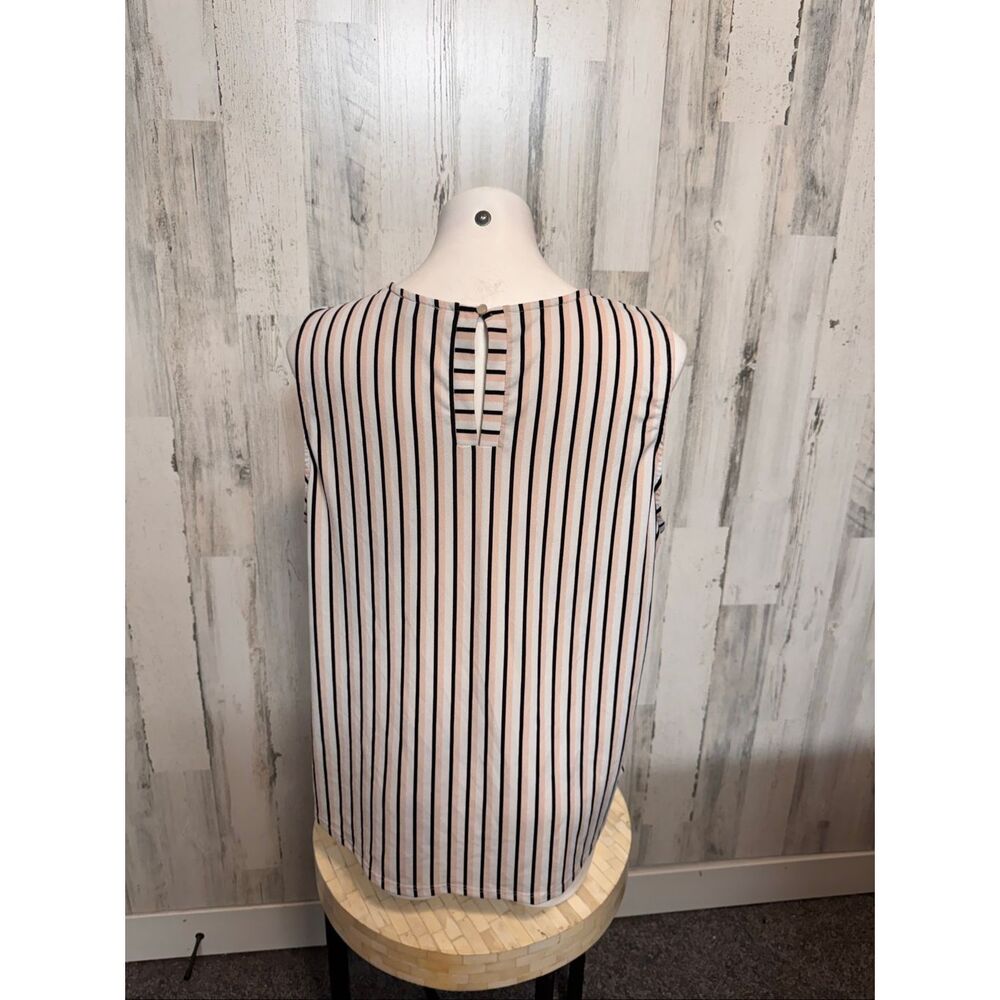 Adrianna Papell Striped Tank Top Womens Plus Size XXL Black Cream Keyhole Blouse - Picture 3 of 6